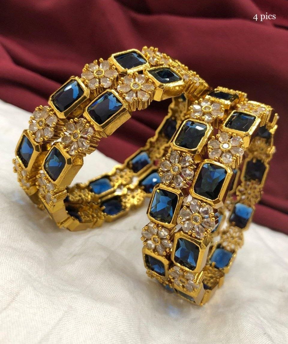 Royal Blue AD Stone Bangles - Set of 4
